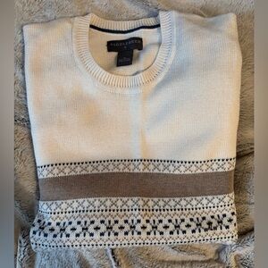 Saddlebred Men's Cream and Tan Brown Stripe Patterned Crewneck Sweater NWOT XL